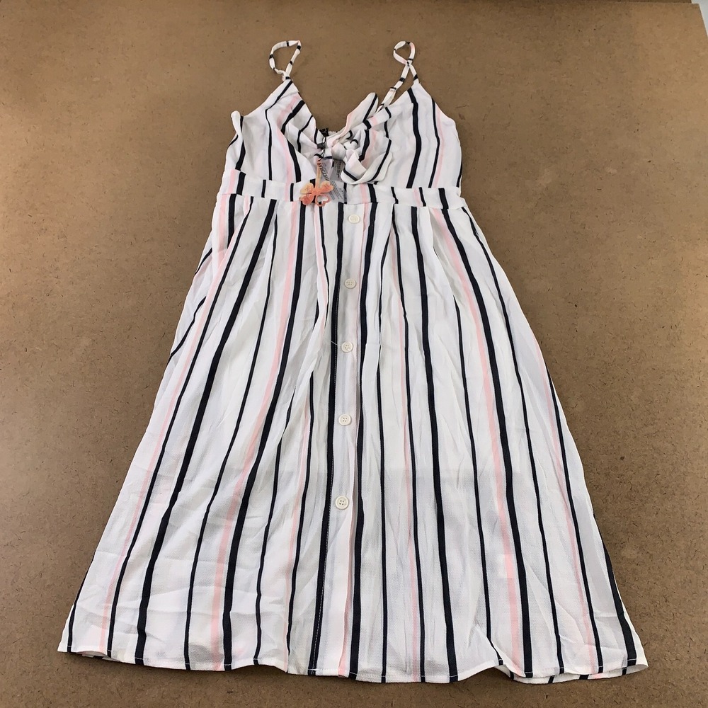 FANCYINN Women's Size Large White Striped Sleeveless Smocked Back Midi Dress NWT